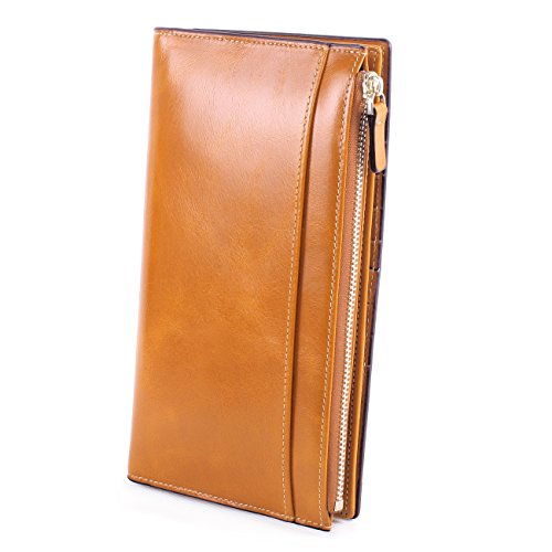 S-ZONE Women’s Genuine Leather Trifold Long Wallet Card Case Slim Clutch Purse