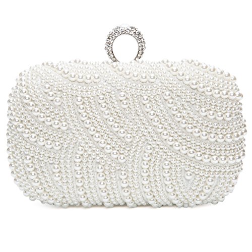 Chichitop Womens Noble Crystals Beaded Pearl Evening Clutch Bag Wedding Party Purse