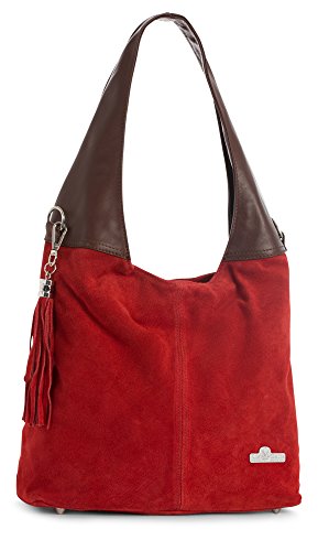 Agnes by “LiaTalia” Womens Genuine Italian Suede and Soft Leather Hobo Shopper Shoulder Tote Handbag