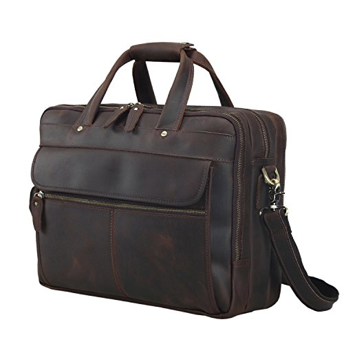 Texbo Vintage Full Grain Cowhide Leather Briefcase Shoulder Bag Fit 15″ Laptop Many Pockets