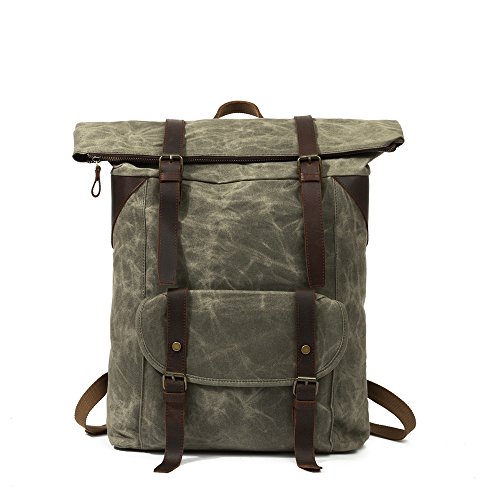 BAOSHA CN-02 Stylish Canvas Leather Casual Daypack School College Backpack Unisex (Army Green)