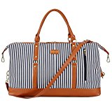 BAOSHA HB-14 Canvas Travel Tote Duffel Bag Carry on Weekender Overnight Bag Oversized for Women and Ladies (Blue Strip)