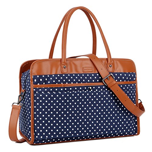 BAOSHA HB-30 Ladies Women Canvas Travel Weekender Overnight Carry-on Duffel Tote Bag With PU Leather Strap (Blue Dot)