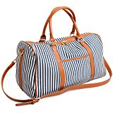 BAOSHA HB-25 Ladies Women Canvas Holdalls Weekender Bag Travel Duffel Tote Bag Weekend Overnight Travel Bag Handbags with Strips and PU Leather Decoration (Blue)