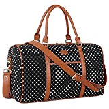 BAOSHA HB-25 Cute Lady Women Canvas Travel Bag Weekender Overnight Bag Carry-on Duffel Tote Bag (Black Dot)