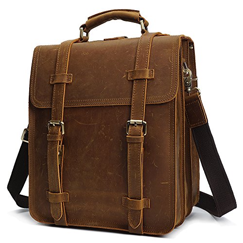 S-ZONEMen’s 3-Way Rustic Crazy Horse Genuine Leather Briefcase Convertible Backpack Shoulder Laptop Tote Bag