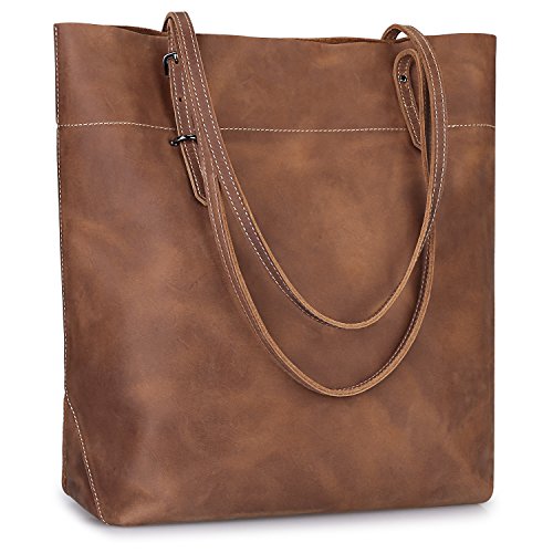 S-ZONE Women’s Vintage Crazy Horse Leather Work Tote Shoulder Bag Large Capacity Upgraded Version