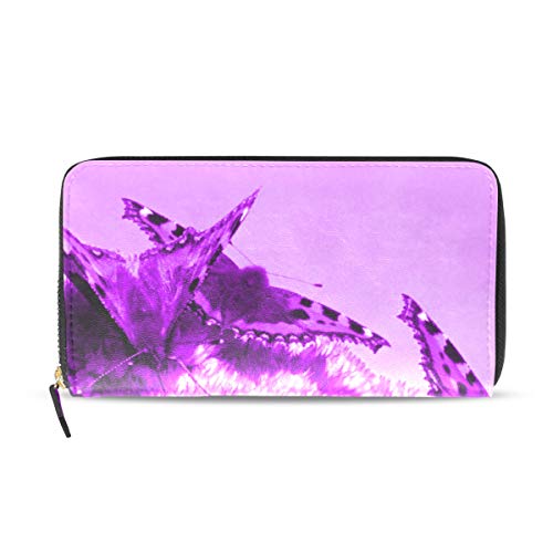 Womens Wallets Purple Butterflies Flower Leather Passport Wallet Change Purse Zip Handbags
