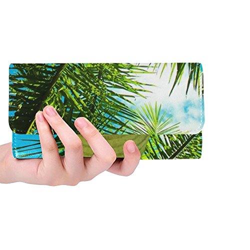 Unique Custom Palm Sky Vacation Island Tree Travel Tropical Women Trifold Wallet Long Purse Credit Card Holder Case Handbag