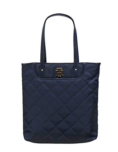 Tommy Hilfiger Womens Quilted Nylon Tote Handbag – Navy (Large)