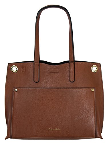 Calvin Klein Women’s Pebble Leather Tote Handbag with Pouch – Brown
