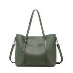 Heshe Leather Shoulder Handbags Work Tote Handbags Zippered Designer Ladies Purses Satchel Crossbody Bag (Dark Green)