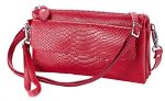 Heshe Genuine Leather Crocodile Clutch Organizer Purse Shoulder Crossbody Wrislet Bag Satchel Purse Handbag for Women (Rose)