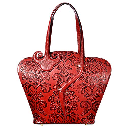 PIJUSHI Leather Tote Shoulder Bag for Women Designer Floral Purse Top Handle Handbags (99838 Red)