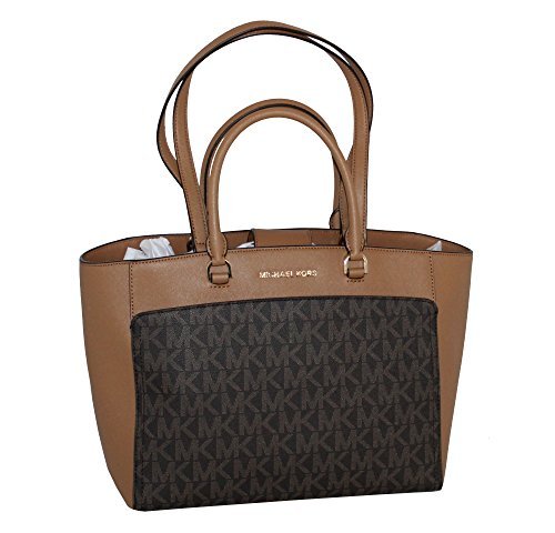 MICHAEL Michael Kors Women’s EMMY Large DOUBLE HANDLE TOTE Leather Handbag (Brown/Acorn)