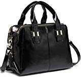 Satchel Bag for Women, VASCHY Faux Patent Leather Top Handle Handbag Work Tote Purse with Triple Compartments Black