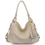 Vintga Genuine Leather Tote Bag Top Handle Satchel Handbag Tassel Shoulder Bag Large Purse Crossbody Bag for Women (Off White)