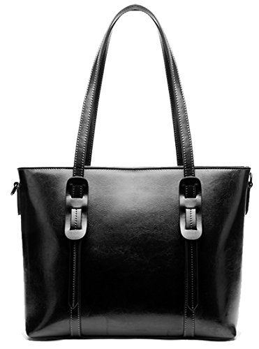 Heshe Womens Leather Shoulder Handbags Top Handle Bag Cross Body Bags Designer Purse Satchel for Office Ladies (Black)