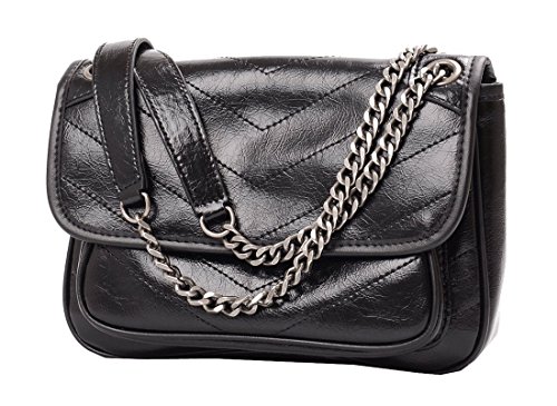 Heshe Womens Messenger Bag Shoulder Handbags Link-chain Fashion Ladies Purses (Small Size:(L)7.8 x (H)5.46x (W)3.12in, Black)