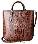 PIFUREN Women Leather Top Handle Crocodile Tote Handbags C69689(Brown)