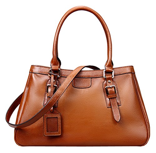 Heshe Women’s Leather Handbags Top Handle Bag Shoulder Handbag Satchel Designer Purse with Long Shoulder Strap (Sorrel)