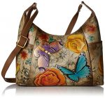 Anna by Anuschka Women's Genuine Leather Large Hobo Handbag | Hand Painted Original Artwork | Zip-Top Organizer | Floral Paradise Tan