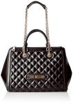 LOVE Moschino Women's Shiny Quilted Handbag with Chain Strap Black One Size