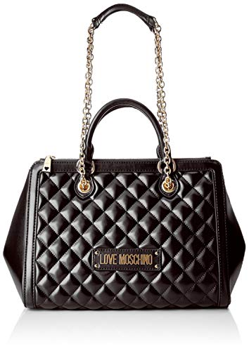 LOVE Moschino Women’s Shiny Quilted Handbag with Chain Strap Black One Size