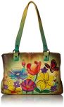 Anna by Anuschka Genuine Leather Multi pockets Organizer Handbag | Hand-Painted Original Artwork | Floral Garden